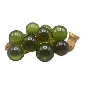 Avocado Green Acrylic Grapes  8" Driftwood Bunch Lucite 12 Cluster Vine Vintage